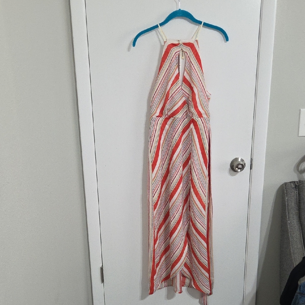 Essue Red and Cream Striped High Low Dress
